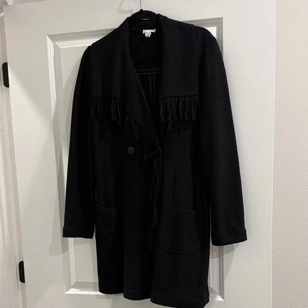 Chico’s  Black Women's Sweater Coat w/fringe sz 1 sx m
